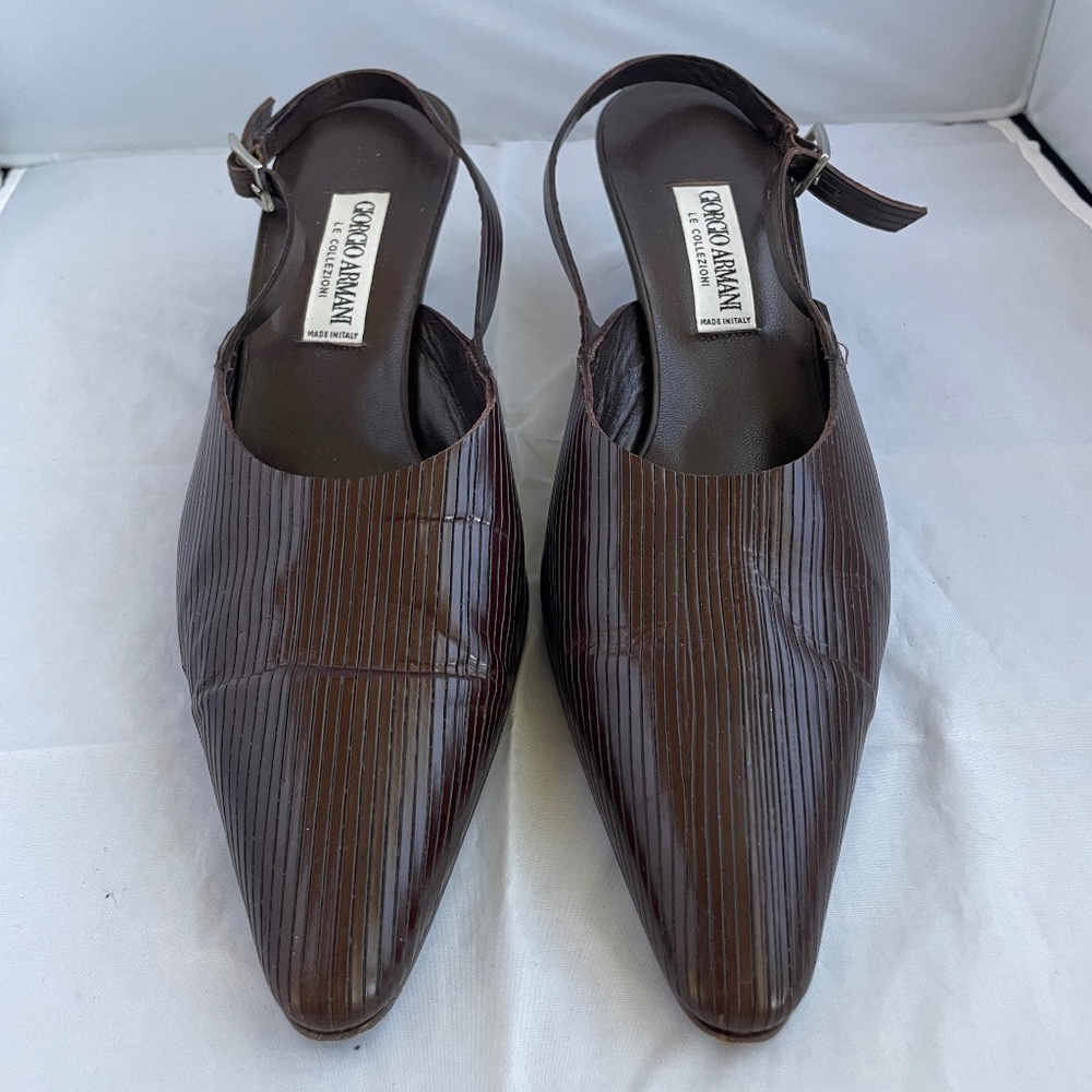 Giorgio Armani Brown Leather Kitten Heels Size 7